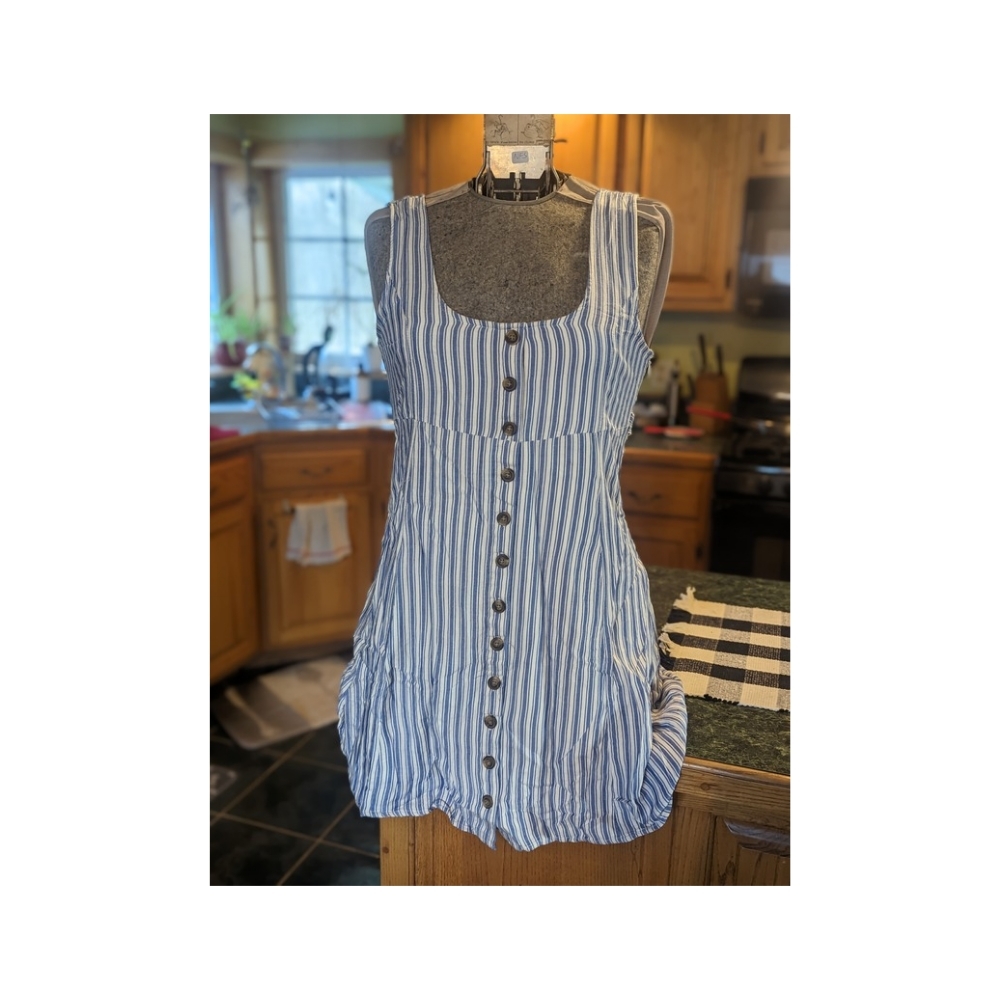 Blue Striped Sleeveless Dress